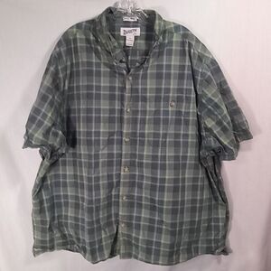 Duluth Trading Co Green Plaid Short Sleeve Untucked Button Down Shirt Size 3X